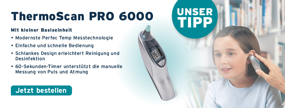 Henry Schein MED | thermoscan pro 6000 mit kleiner basiseinheit, modernste perfetemp messtechnologie, einfache und schnelle Bedienung, braun