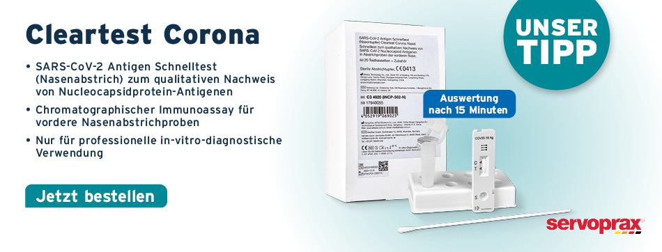 Henry Schein MED | sars-cov-2 antigenschnelltest, nasenabstrich, cleartest corona, servoprax, nucleocapsidprotein-antigenen, chromatographischer immunoassay 