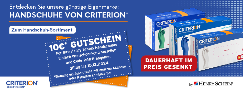 Henry Schein MED | gutschein, handschuhe, 10€, dauerhaft im preis gesenkt, criterion, guenstige eigenmarke