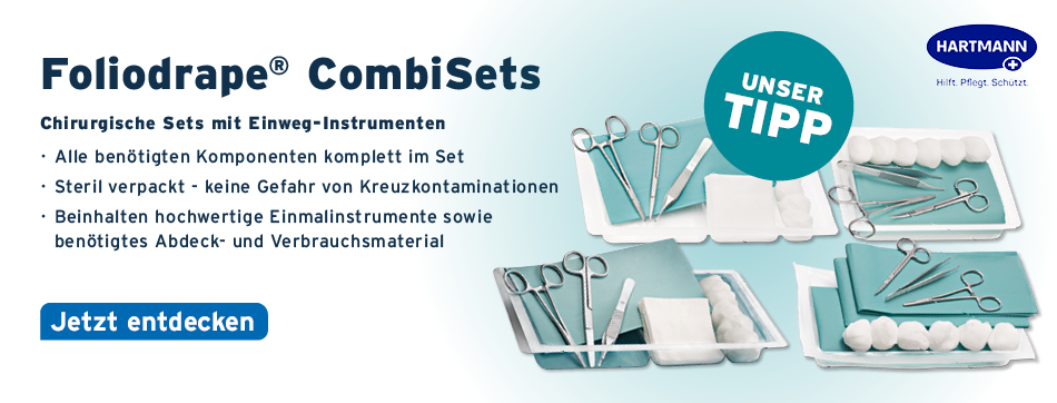 Foliodrape CombiSets, Hartmann, Chirurgische Sets mit Einweginstrumenten, Alle benötigten Komponenten komplett im Set, Steril verpackt - keine Gefahr von Kreuzkontaminationen, beinhalten hochwertige Einmalinstrumente sowie benoetigtes Abdeck- und Verbrauchsmaterial