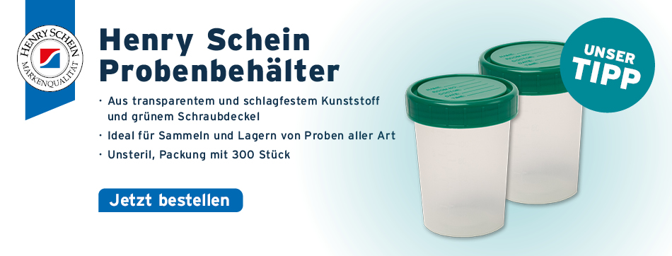 Aus transparentem und schlagfestem Kunststoff und gruenem Schraubdeckel, Ideal für Sammeln und Lagern von Proben aller Art, Unsteril, Packung mit 300 Stück, Henry Schein, Probenbehaelter