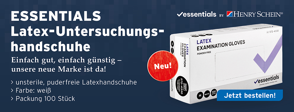 ESSENTIALS Latex-Untersuchungshandschuhe, Henry Schein, Einfach gut, einfach guenstig - unsere neue Marke ist da! unsterile, puderfreie Latexhandschuhe, Farbe: weiß, Packung 100 Stueck