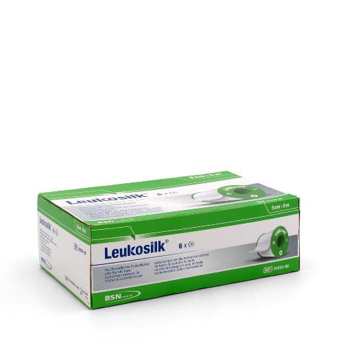 Leukosilk Fixierpflaster, 5 cm x 5 m, mit antimikrobieller Spule, 6 Rollen