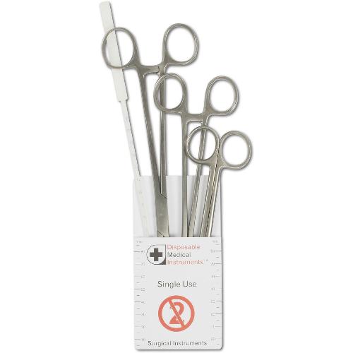 IUD Kit, Einmalinstrumente aus Metall/Kunststoff, steril, Set: Uterussonde, Kugelzange, Fasszange, Schere gerade, 1 Set