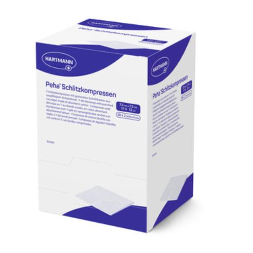 Peha® Schlitzkompressen, steril, 7,5 x 7,5 cm, 17‑fädige, Packung 50 x 2 Stück