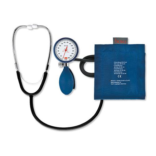 Boso BS 90, Ø 60 mm blau, Blutdruckmessgerät mit Stethoskop, Klettmanschette für starke Oberarme